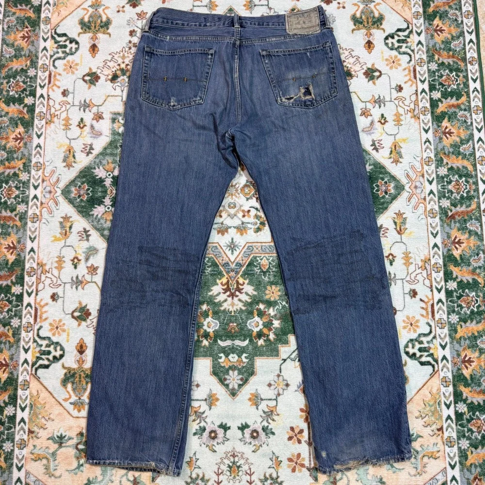 Vintage‎ 90's Polo Ralph Lauren Men's Distressed Denim Jeans Size 34x32